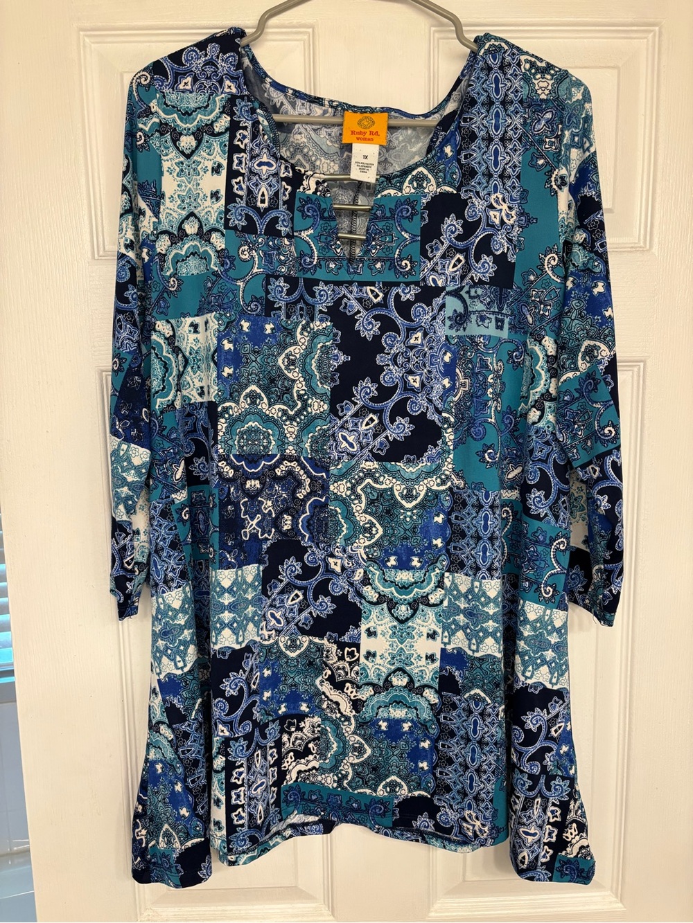 Ruby Rd. Blue & Teal Paisley Patchwork Tunic
